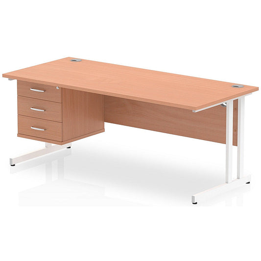 Impulse 1800mm Rectangular Office Desk With Fixed 3 Drawer Pedestal, White Cantilever Leg, Beech Easy2Order : MI001703