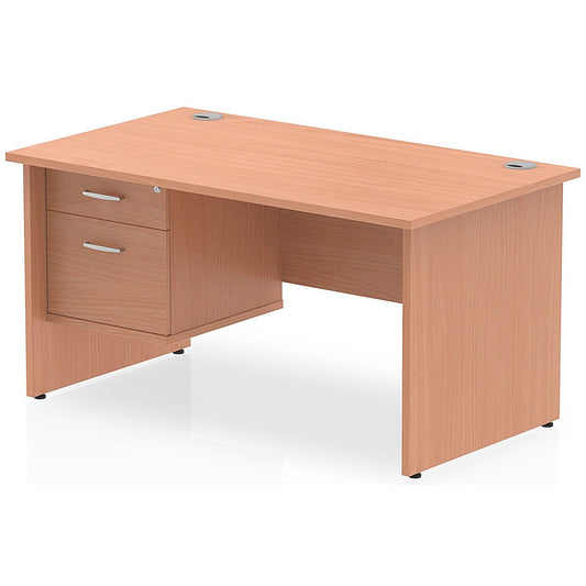 Impulse 1400mm Rectangular Desk With 2 Drawer Fixed Pedestal, Panel End Leg, Beech Easy2Order : MI001734
