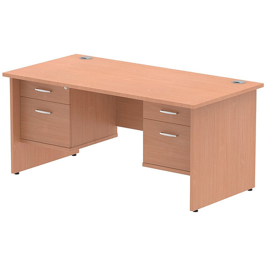 Impulse 1600mm Rectangular Desk With 2 x 2 Drawer Fixed Pedestals, Panel End Leg, Beech Easy2Order : MI001743