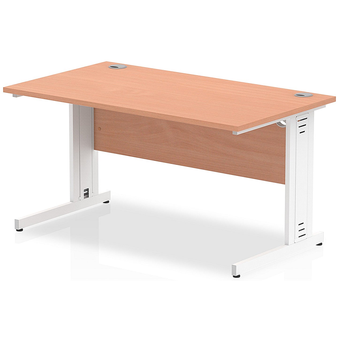 Impulse 1400mm Rectangular Desk, White Cable Managed Leg, Beech