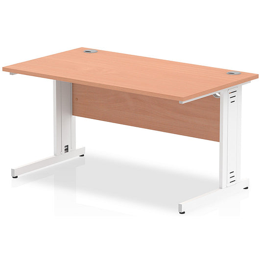 Impulse 1400mm Rectangular Desk, White Cable Managed Leg, Beech
