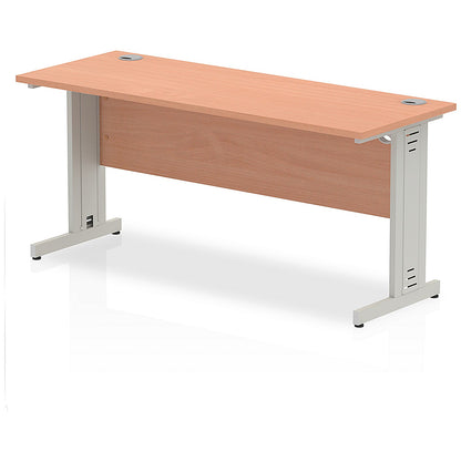 Impulse 1600mm Slim Rectangular Desk, Silver Cable Managed Leg, Beech