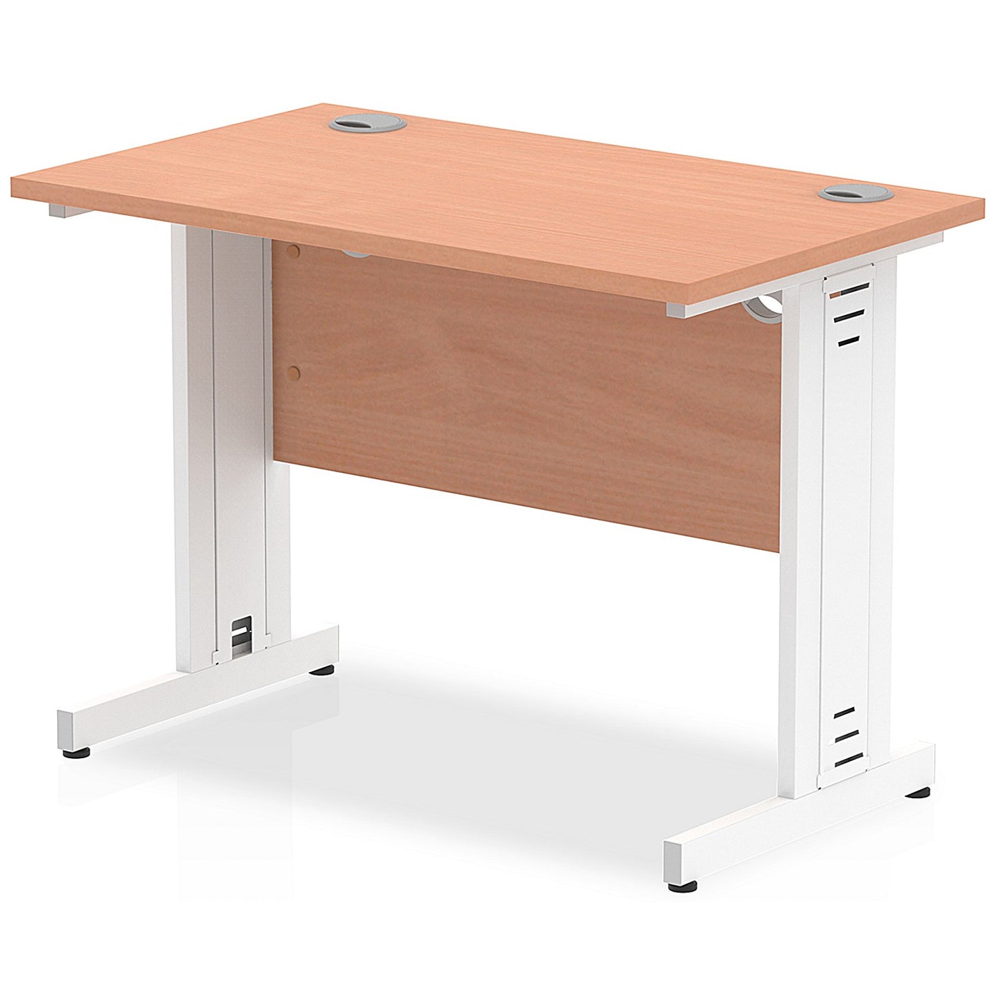 Impulse 1000mm Slim Rectangular Desk, White Cable Managed Leg, Beech