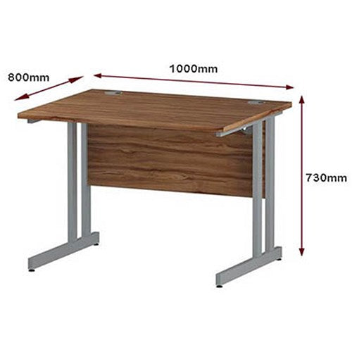 Impulse 1000mm Rectangular Desk, Silver Cantilever Leg, Walnut