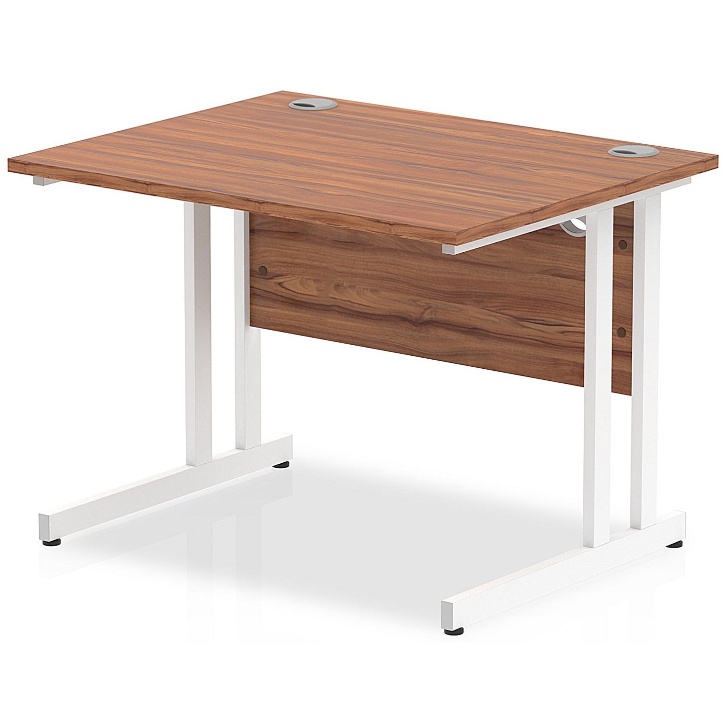 Impulse 1000mm Rectangular Desk, White Cantilever Leg, Walnut
