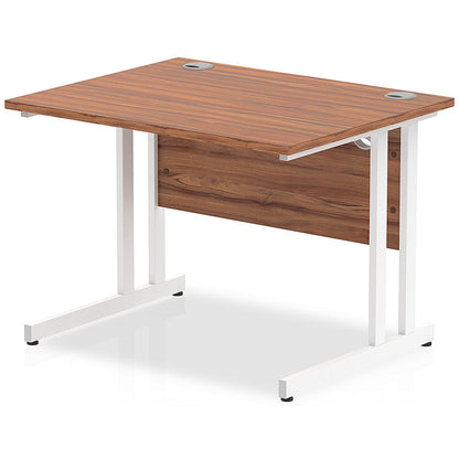 Impulse 1000mm Rectangular Desk, White Cantilever Leg, Walnut