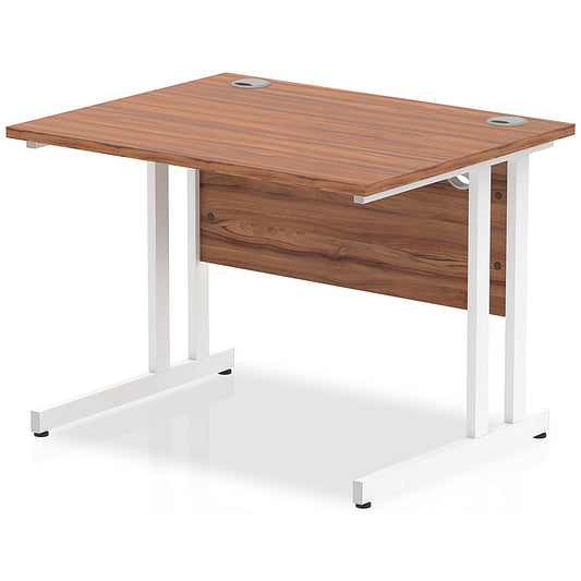 Impulse 1000mm Rectangular Desk, White Cantilever Leg, Walnut
