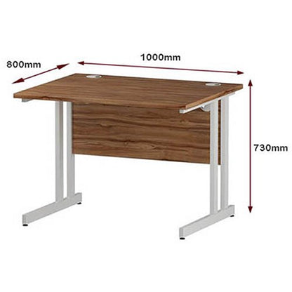 Impulse 1000mm Rectangular Desk, White Cantilever Leg, Walnut