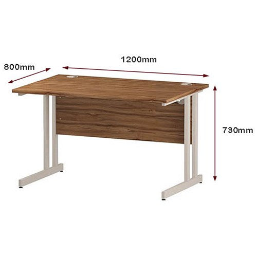 Impulse 1200mm Rectangular Desk, White Cantilever Leg, Walnut