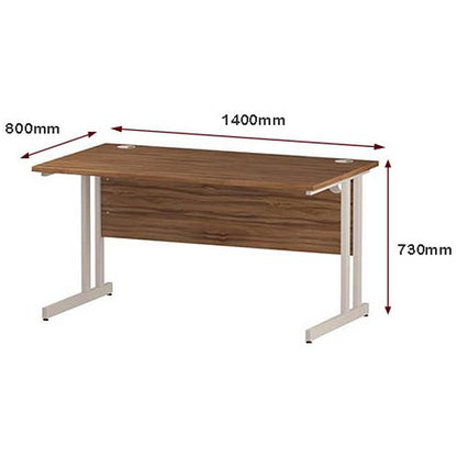 Impulse 1400mm Rectangular Desk, White Cantilever Leg, Walnut