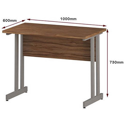 Impulse 1000mm Slim Rectangular Desk, Silver Cantilever Leg, Walnut