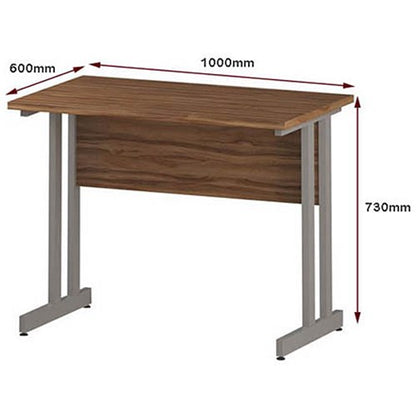 Impulse 1000mm Slim Rectangular Desk, Silver Cantilever Leg, Walnut