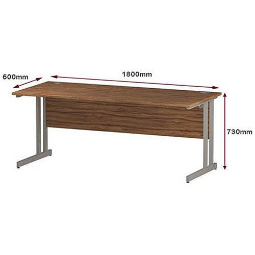 Impulse 1800mm Slim Rectangular Desk, Silver Cantilever Leg, Walnut