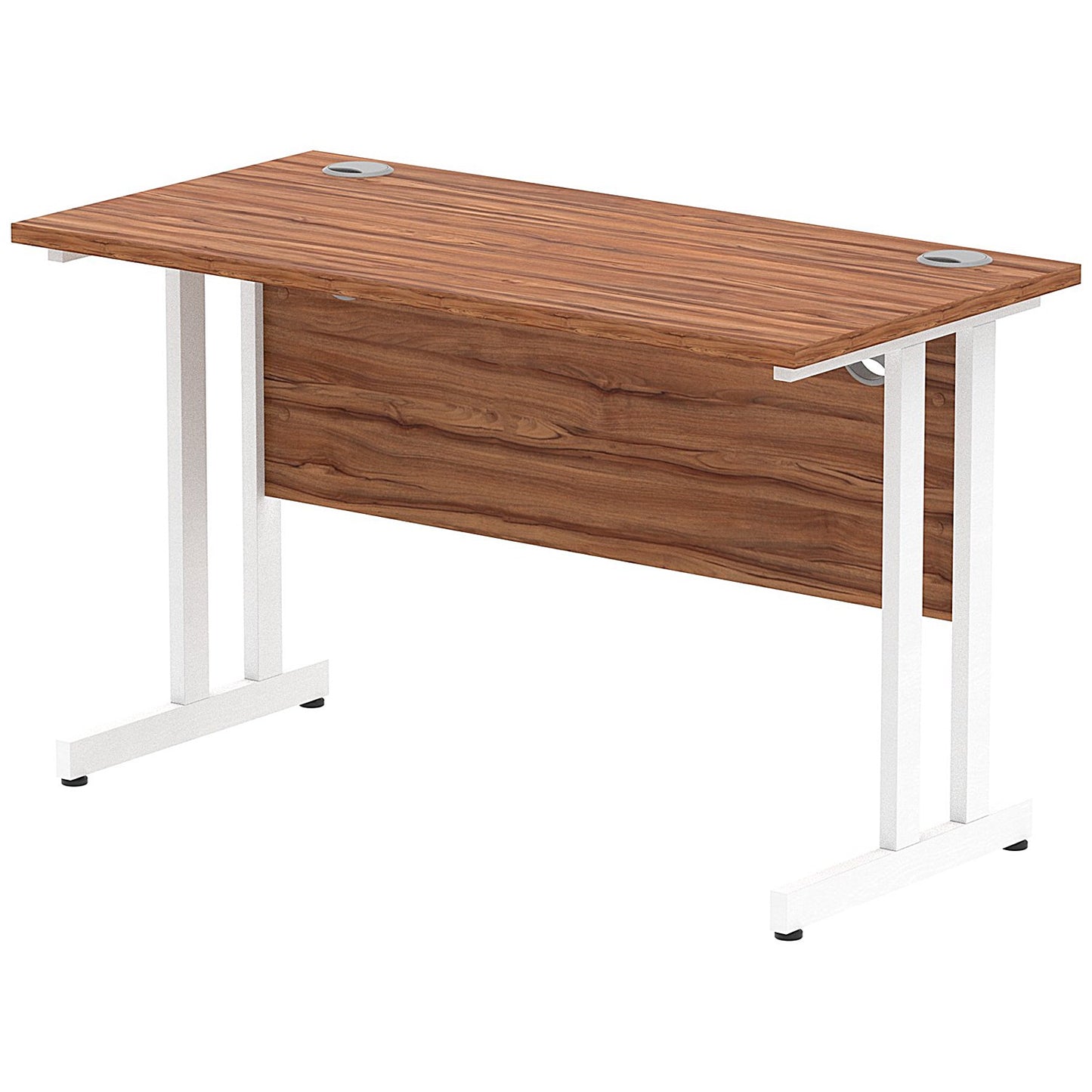 Impulse 1200mm Slim Rectangular Desk, White Cantilever Leg, Walnut