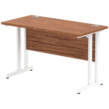 Impulse 1200mm Slim Rectangular Desk, White Cantilever Leg, Walnut