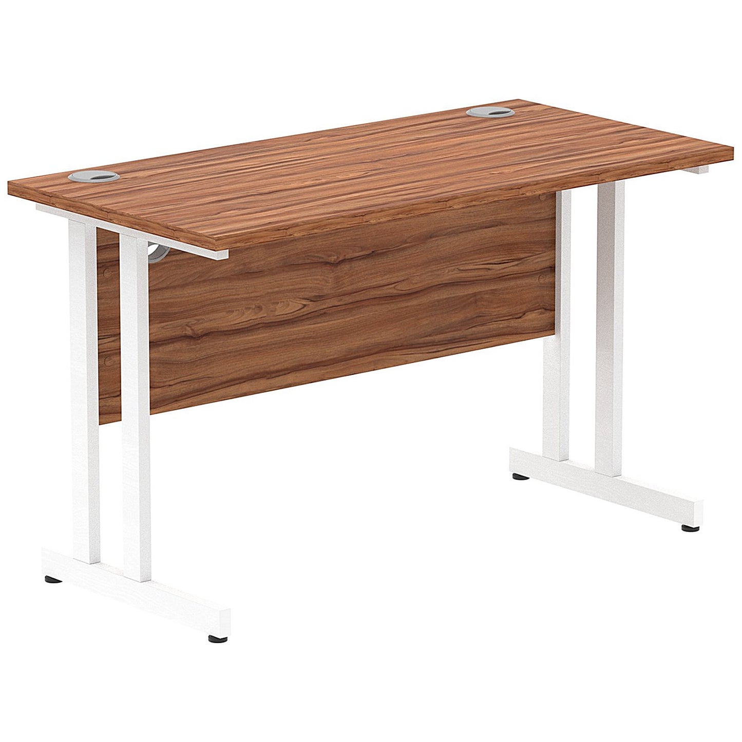 Impulse 1200mm Slim Rectangular Desk, White Cantilever Leg, Walnut