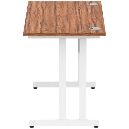 Impulse 1200mm Slim Rectangular Desk, White Cantilever Leg, Walnut