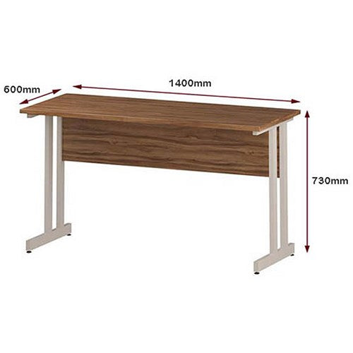 Impulse 1400mm Slim Rectangular Desk, White Cantilever Leg, Walnut