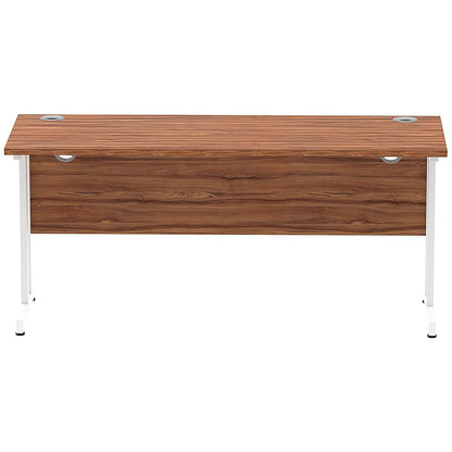 Impulse 1600mm Slim Rectangular Desk, White Cantilever Leg, Walnut