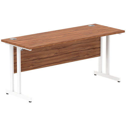 Impulse 1600mm Slim Rectangular Desk, White Cantilever Leg, Walnut