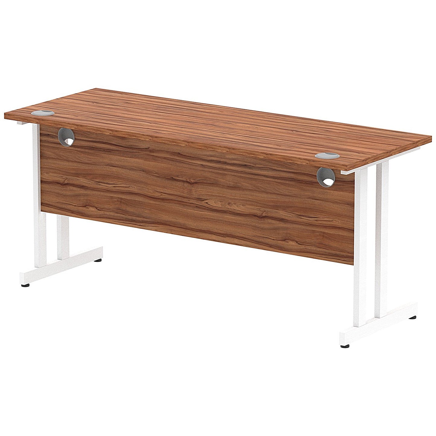 Impulse 1600mm Slim Rectangular Desk, White Cantilever Leg, Walnut