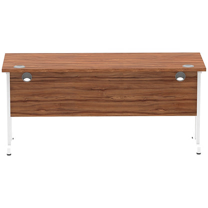 Impulse 1600mm Slim Rectangular Desk, White Cantilever Leg, Walnut