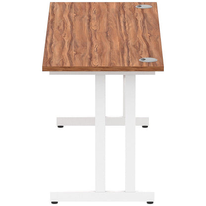Impulse 1600mm Slim Rectangular Desk, White Cantilever Leg, Walnut