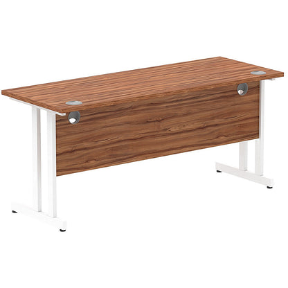Impulse 1600mm Slim Rectangular Desk, White Cantilever Leg, Walnut