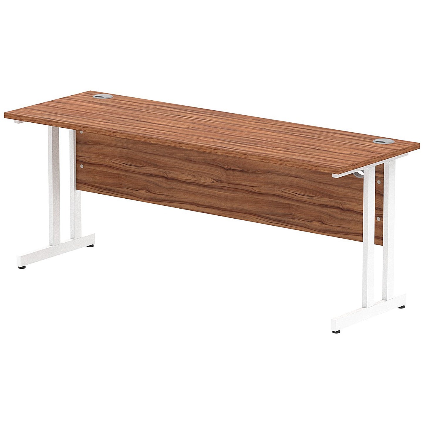 Impulse 1800mm Slim Rectangular Desk, White Cantilever Leg, Walnut