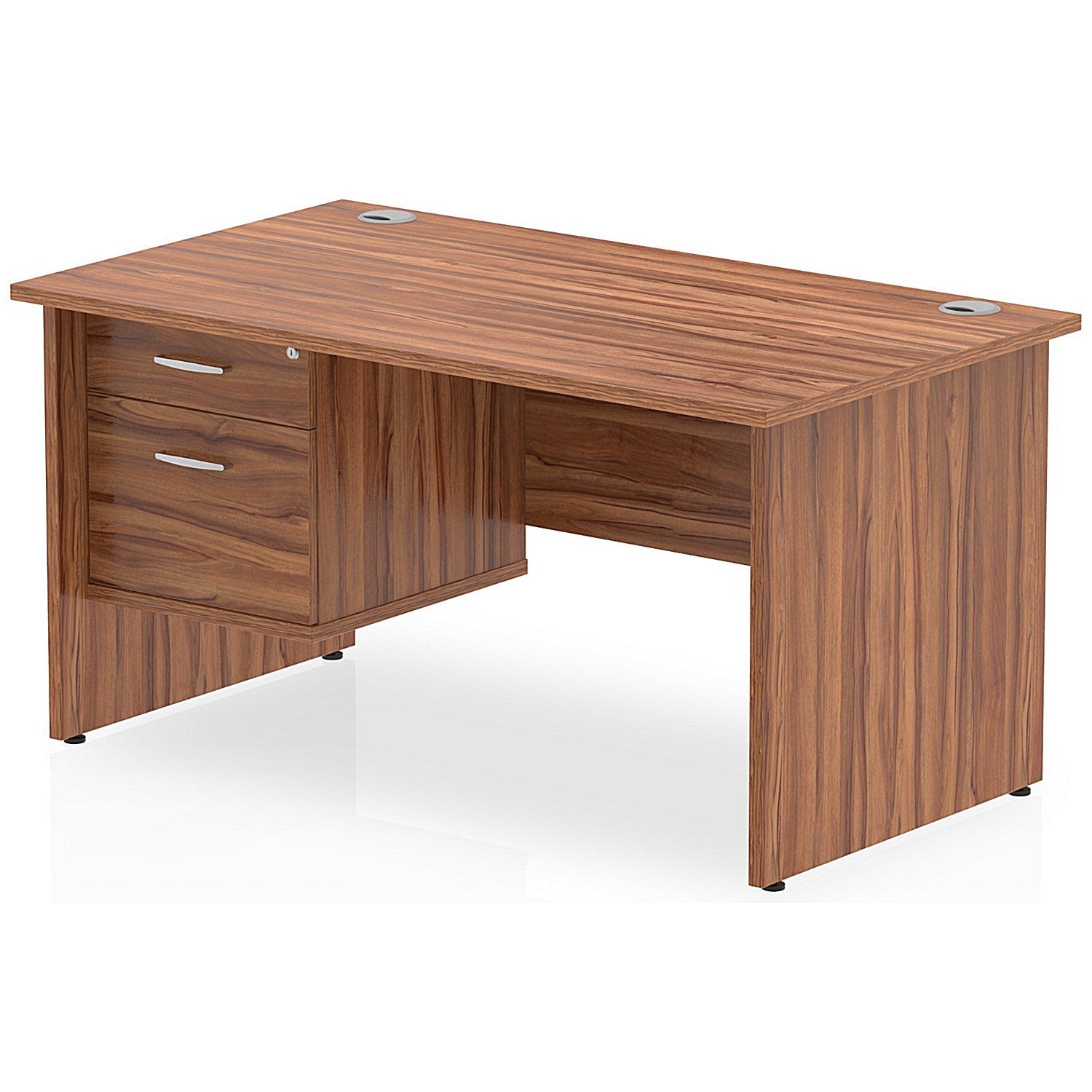 Impulse 1400mm Rectangular Desk With 2 Drawer Fixed Pedestal, Panel End Leg, Walnut Easy2Order : MI001970