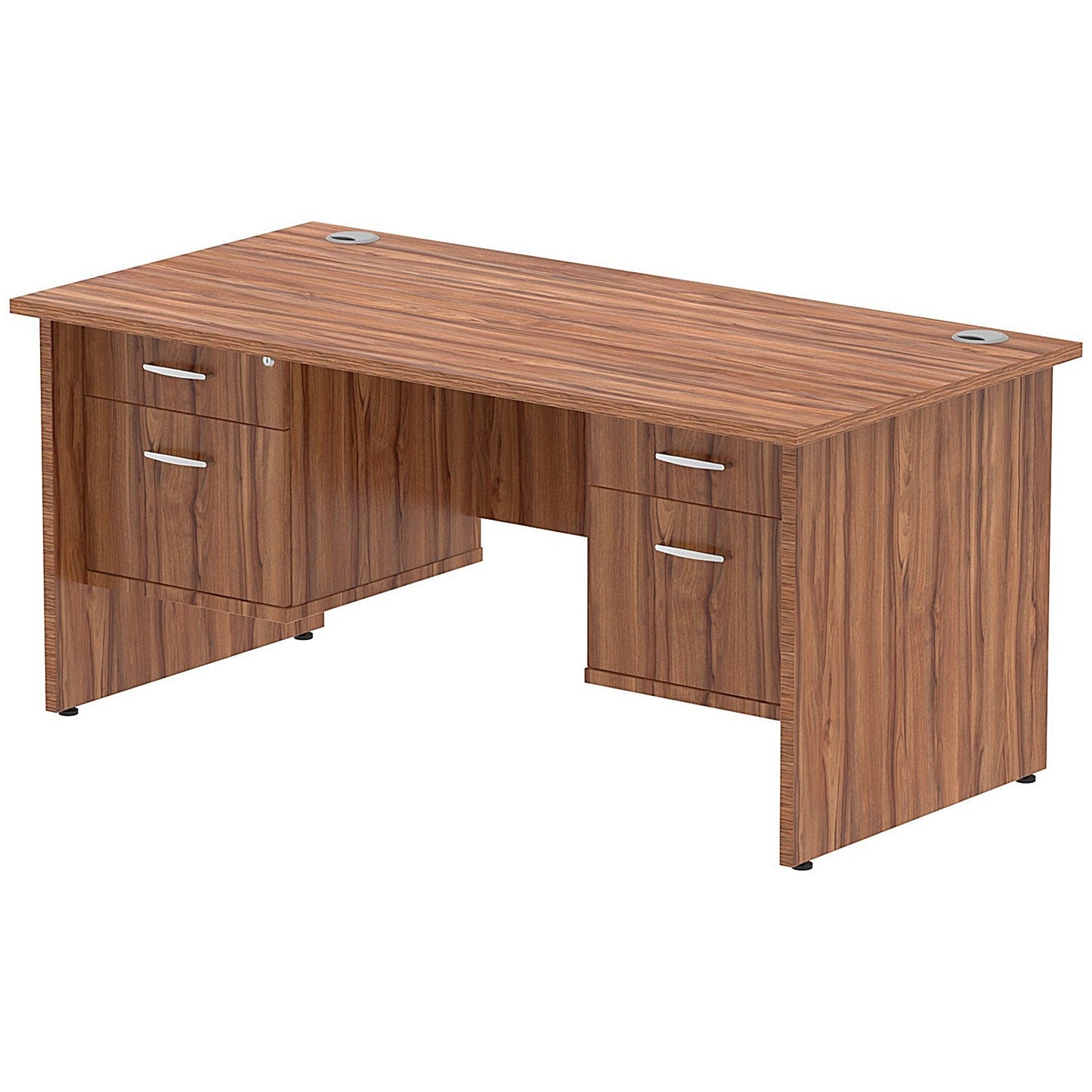 Impulse 1600mm Rectangular Desk With 2 x 2 Drawer Fixed Pedestals, Panel End Leg, Walnut Easy2Order : MI001979