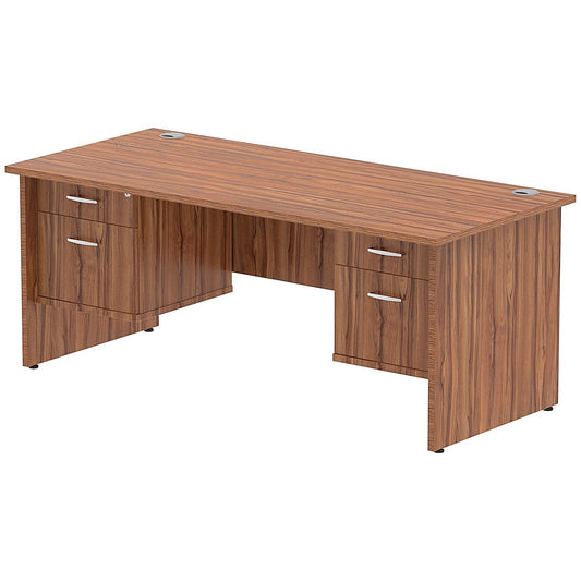 Impulse 1800mm Rectangular Desk With 2 x 2 Drawer Fixed Pedestals, Panel End Leg, Walnut Easy2Order : MI001980