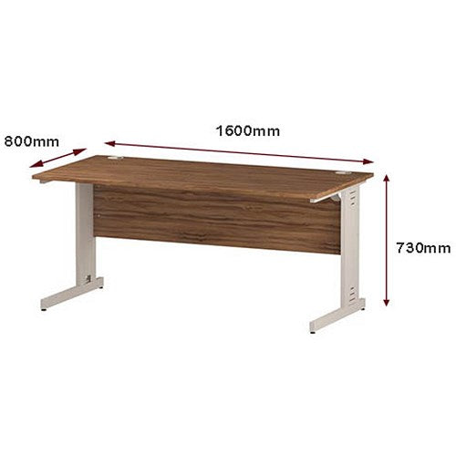 Impulse 1600mm Rectangular Desk, White Cable Managed Leg, Walnut
