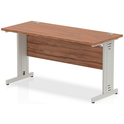 Impulse 1400mm Slim Rectangular Desk, Silver Cable Managed Leg, Walnut
