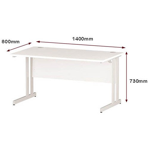 Impulse 1400mm Rectangular Desk, White Cantilever Leg, White
