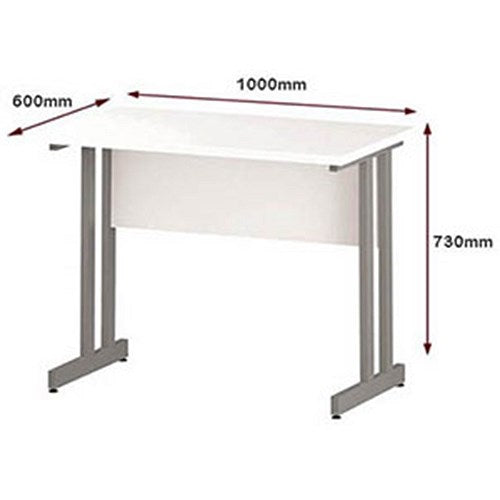 Impulse 1000mm Slim Rectangular Desk, Silver Cantilever Leg, White