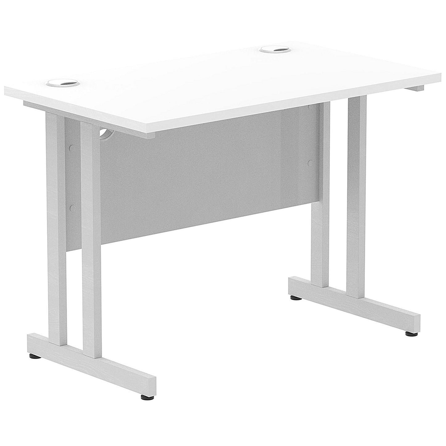 Impulse 1000mm Slim Rectangular Desk, Silver Cantilever Leg, White