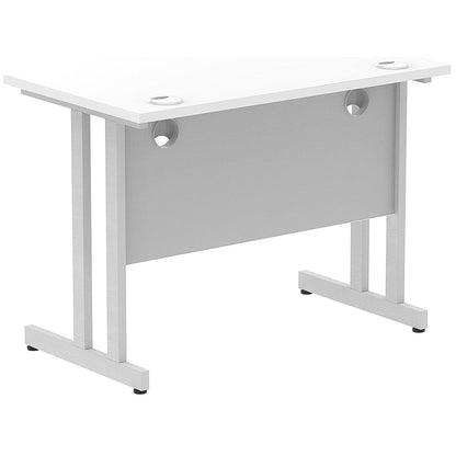 Impulse 1000mm Slim Rectangular Desk, Silver Cantilever Leg, White