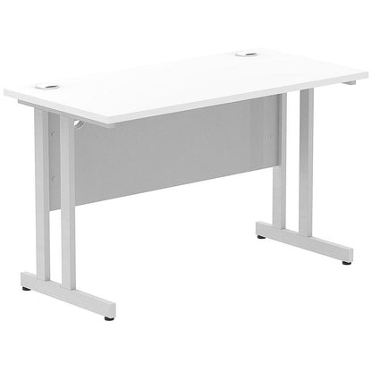 Impulse 1200mm Slim Rectangular Desk, Silver Cantilever Leg, White