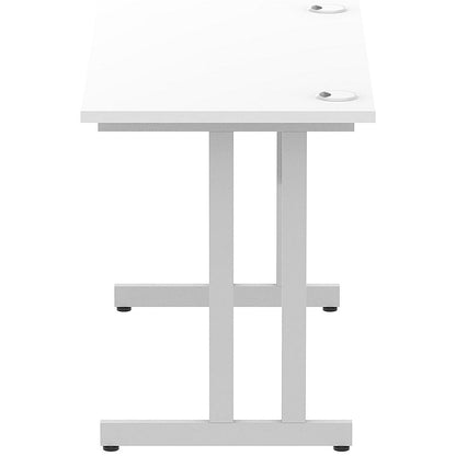 Impulse 1200mm Slim Rectangular Desk, Silver Cantilever Leg, White