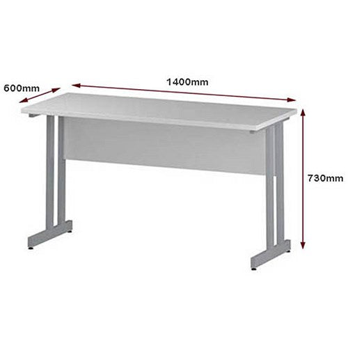 Impulse 1400mm Slim Rectangular Desk, Silver Cantilever Leg, White