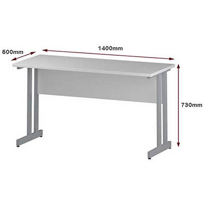 Impulse 1400mm Slim Rectangular Desk, Silver Cantilever Leg, White