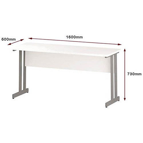 Impulse 1600mm Slim Rectangular Desk, Silver Cantilever Leg, White