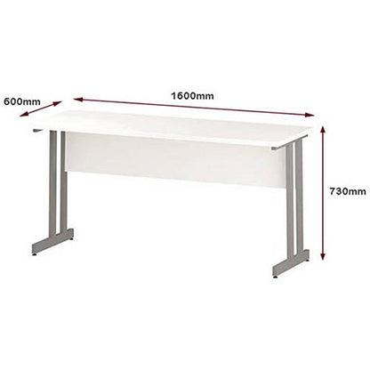 Impulse 1600mm Slim Rectangular Desk, Silver Cantilever Leg, White
