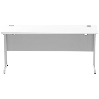 Impulse 1600mm Slim Rectangular Desk, Silver Cantilever Leg, White