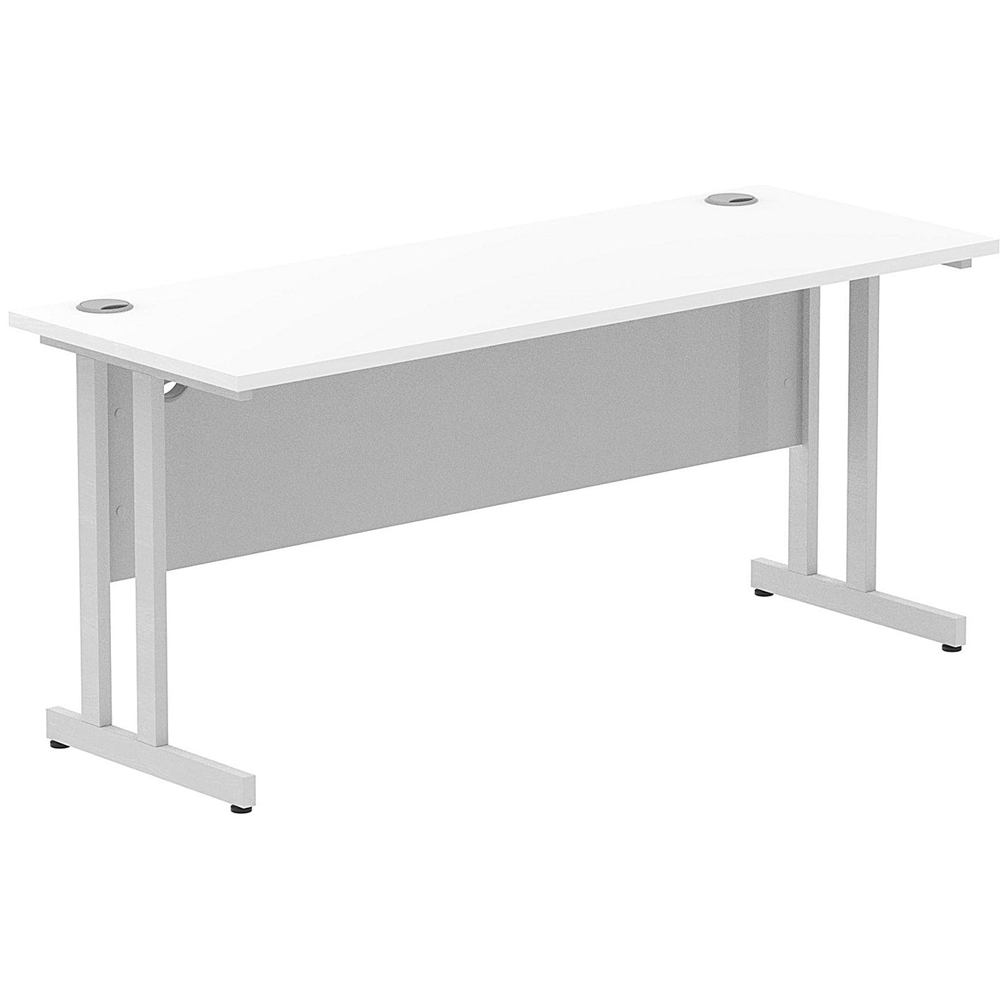 Impulse 1600mm Slim Rectangular Desk, Silver Cantilever Leg, White