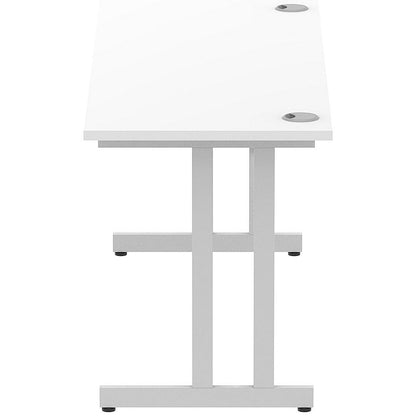Impulse 1600mm Slim Rectangular Desk, Silver Cantilever Leg, White