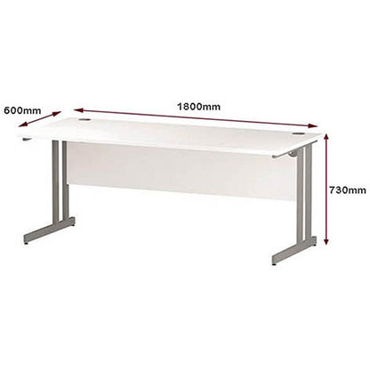 Impulse 1800mm Slim Rectangular Desk, Silver Cantilever Leg, White