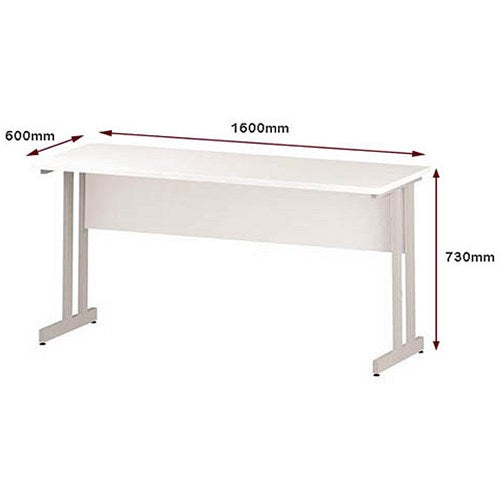 Impulse 1600mm Slim Rectangular Desk, White Cantilever Leg, White