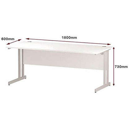 Impulse 1800mm Slim Rectangular Desk, White Cantilever Leg, White